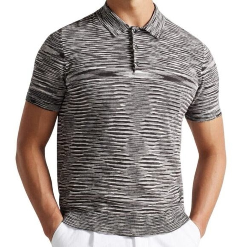 Ted Baker Pentle Knit Space Dye Polo Short Sleeves Preppy Sz 3 Medium Cotton